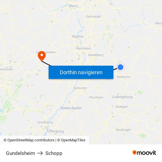 Gundelsheim to Schopp map