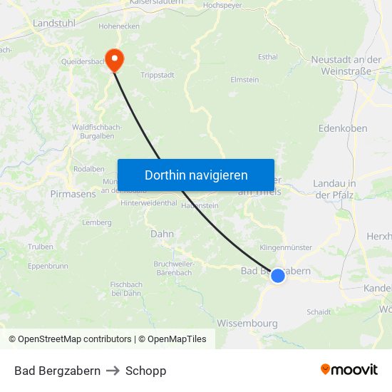 Bad Bergzabern to Schopp map