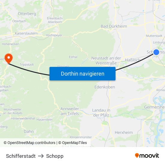 Schifferstadt to Schopp map