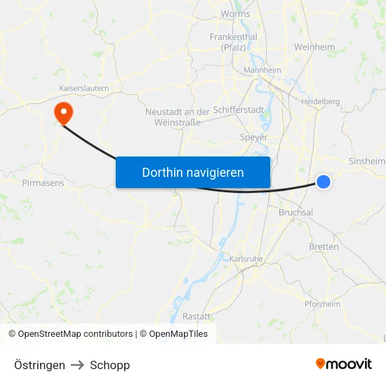Östringen to Schopp map