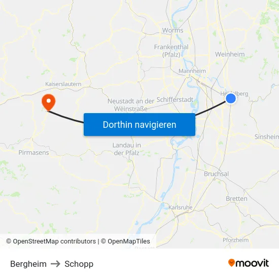 Bergheim to Schopp map