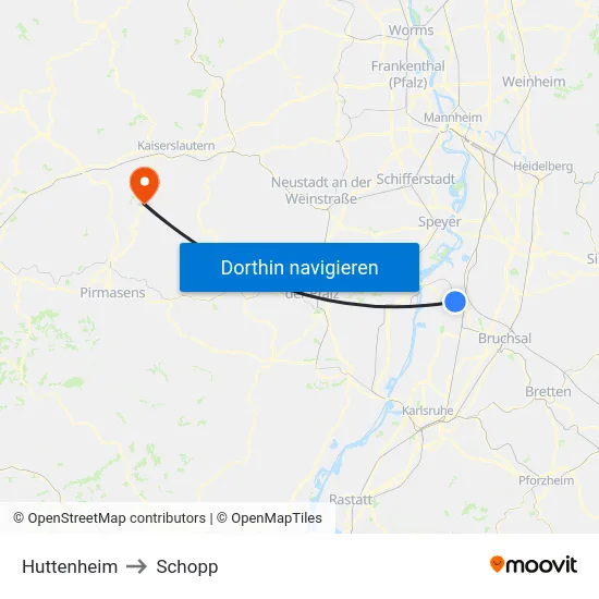 Huttenheim to Schopp map