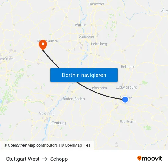 Stuttgart-West to Schopp map