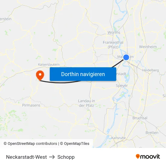 Neckarstadt-West to Schopp map
