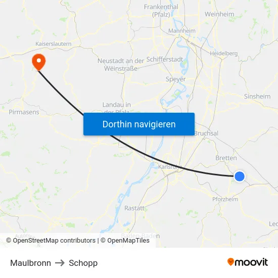 Maulbronn to Schopp map