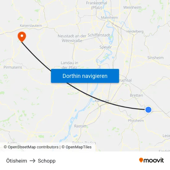 Ötisheim to Schopp map