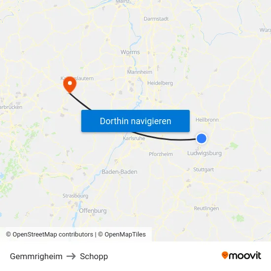 Gemmrigheim to Schopp map