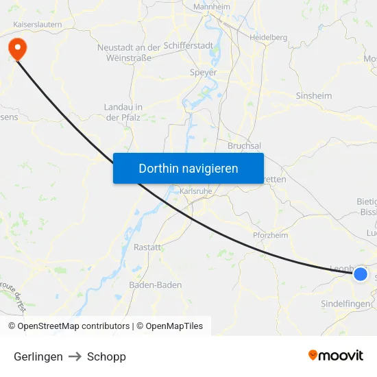 Gerlingen to Schopp map