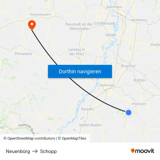 Neuenbürg to Schopp map
