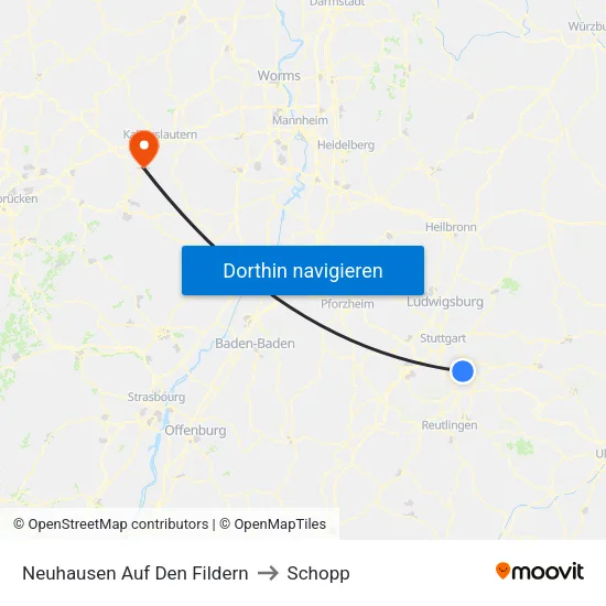 Neuhausen Auf Den Fildern to Schopp map