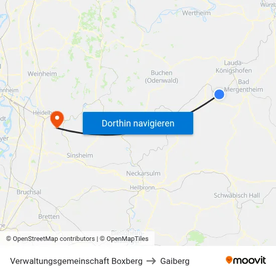 Verwaltungsgemeinschaft Boxberg to Gaiberg map