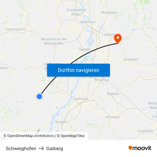 Schweighofen to Gaiberg map