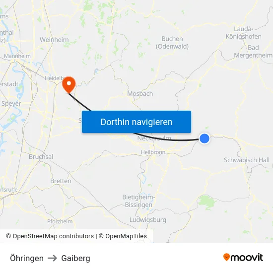 Öhringen to Gaiberg map