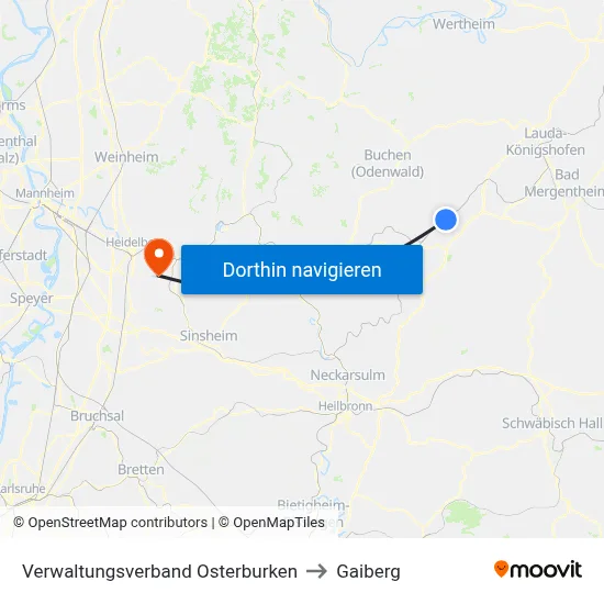 Verwaltungsverband Osterburken to Gaiberg map