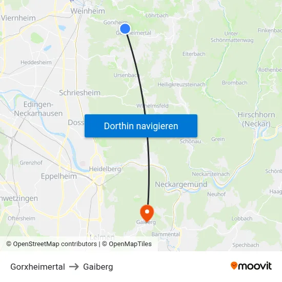 Gorxheimertal to Gaiberg map