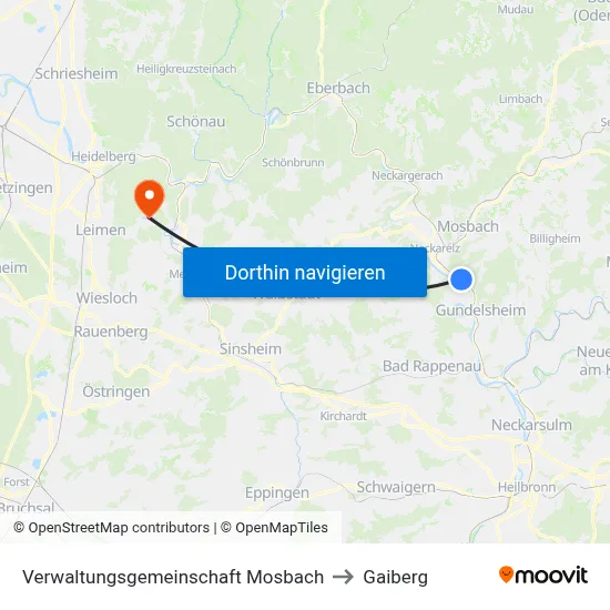 Verwaltungsgemeinschaft Mosbach to Gaiberg map