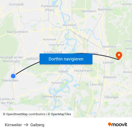 Kirrweiler to Gaiberg map