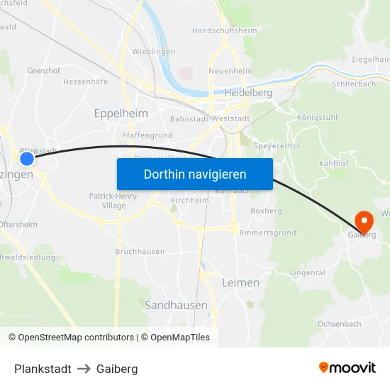 Plankstadt to Gaiberg map