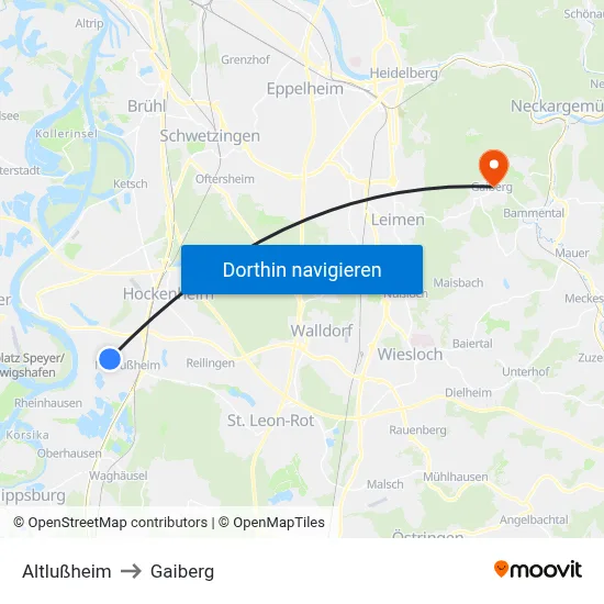 Altlußheim to Gaiberg map