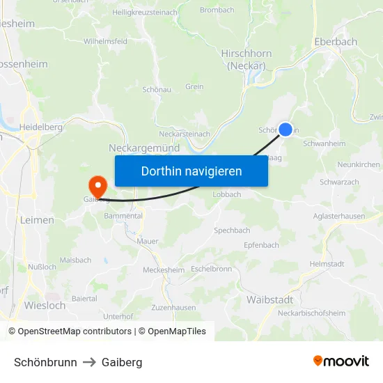 Schönbrunn to Gaiberg map