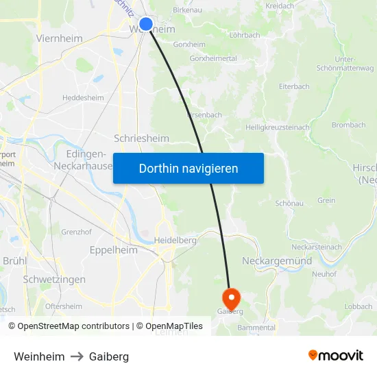 Weinheim to Gaiberg map