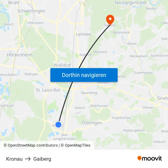 Kronau to Gaiberg map