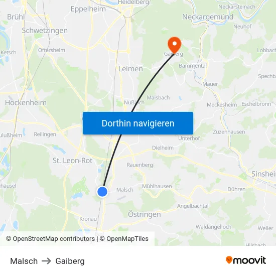 Malsch to Gaiberg map