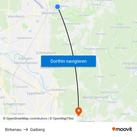 Birkenau to Gaiberg map