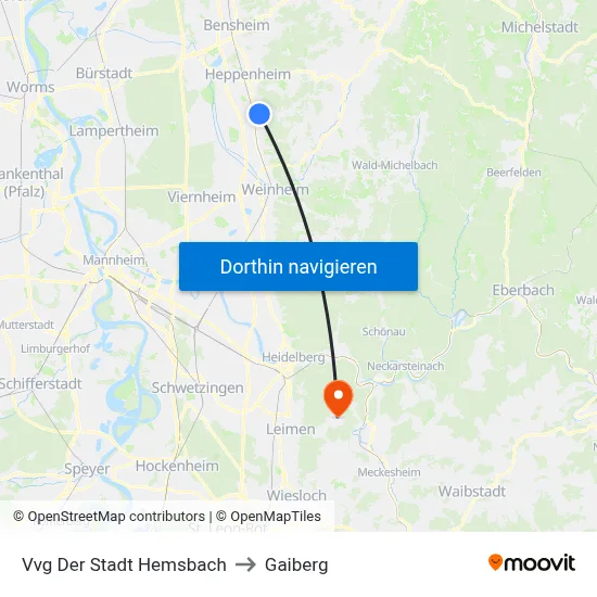 Vvg Der Stadt Hemsbach to Gaiberg map