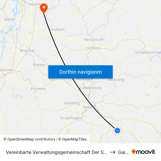 Vereinbarte Verwaltungsgemeinschaft Der Stadt Kirchheim Unter Teck to Gaiberg map