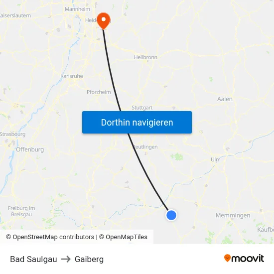 Bad Saulgau to Gaiberg map