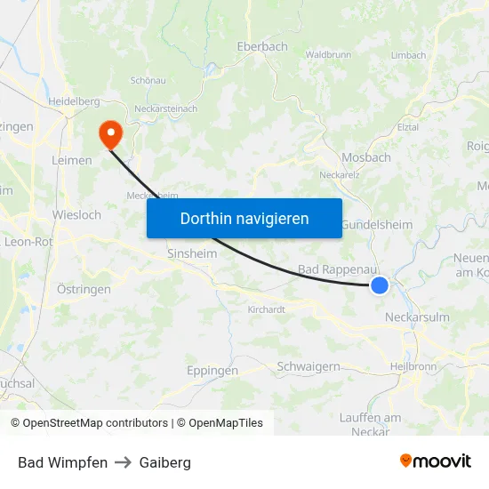 Bad Wimpfen to Gaiberg map
