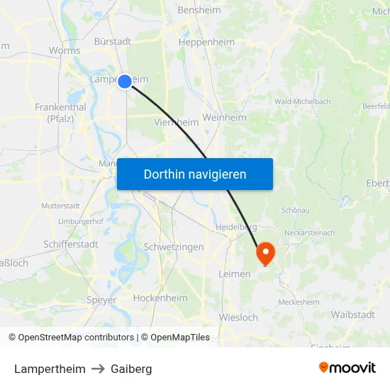 Lampertheim to Gaiberg map