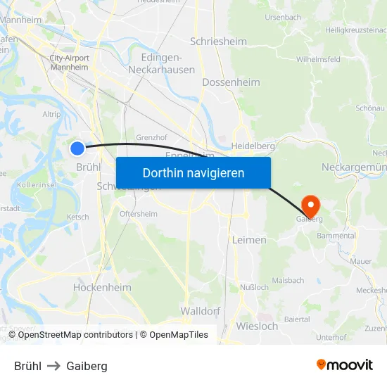 Brühl to Gaiberg map