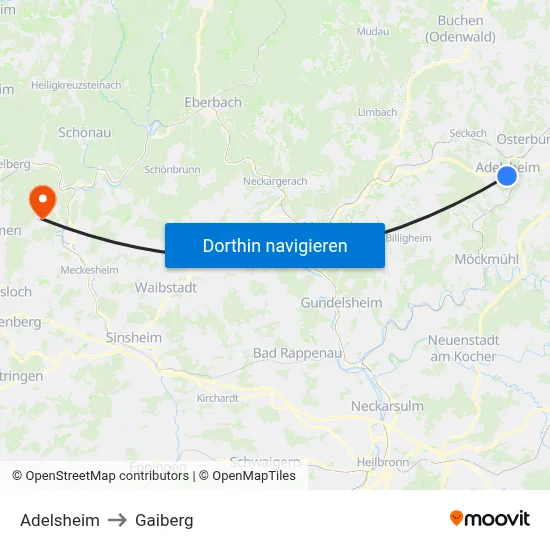 Adelsheim to Gaiberg map