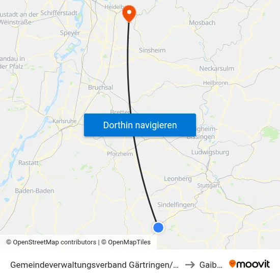 Gemeindeverwaltungsverband Gärtringen/Ehningen to Gaiberg map