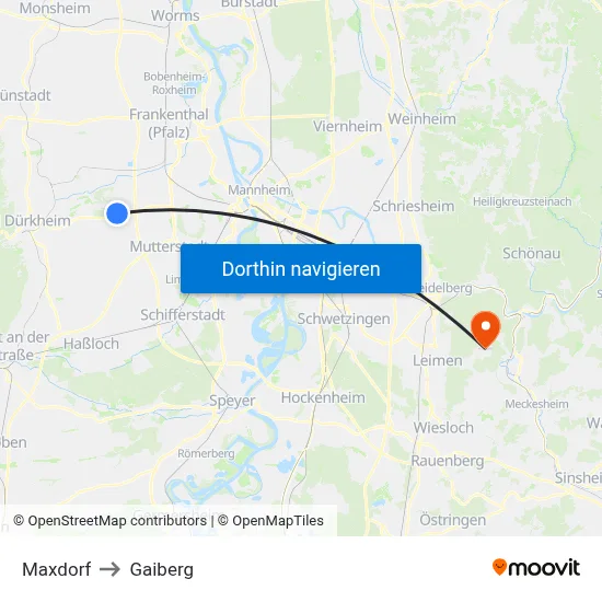 Maxdorf to Gaiberg map