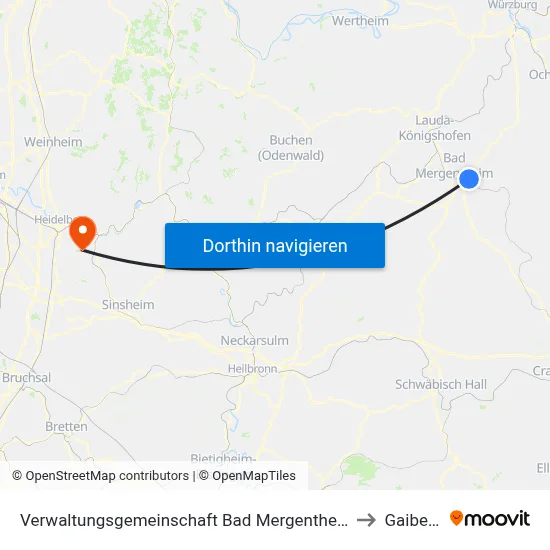 Verwaltungsgemeinschaft Bad Mergentheim to Gaiberg map