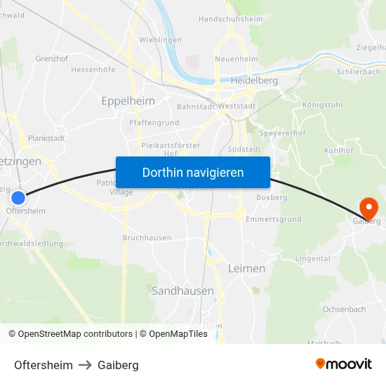 Oftersheim to Gaiberg map