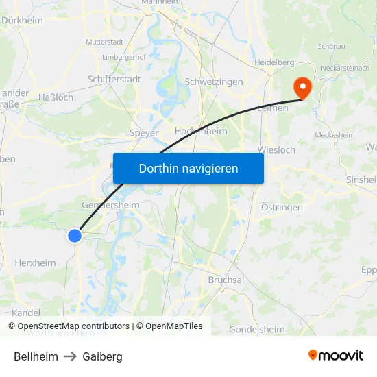 Bellheim to Gaiberg map