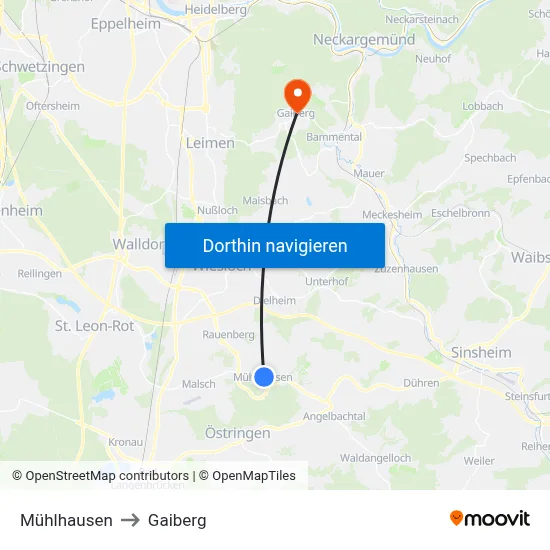 Mühlhausen to Gaiberg map
