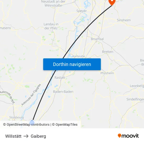 Willstätt to Gaiberg map