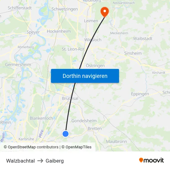 Walzbachtal to Gaiberg map