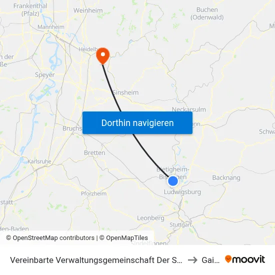 Vereinbarte Verwaltungsgemeinschaft Der Stadt Bietigheim-Bissingen to Gaiberg map
