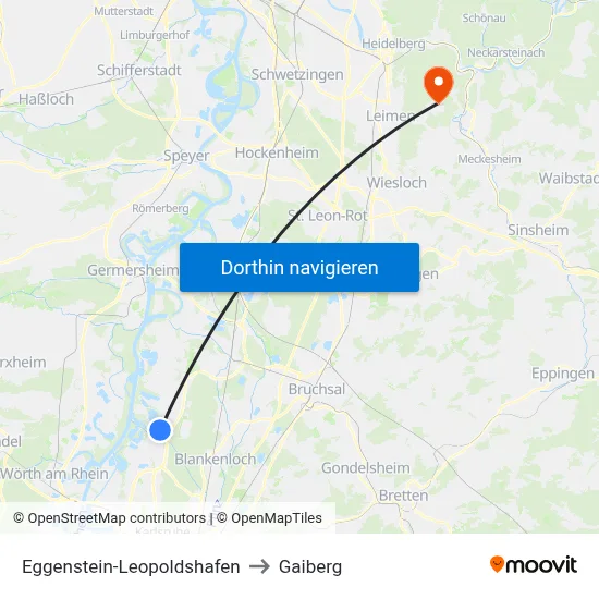 Eggenstein-Leopoldshafen to Gaiberg map