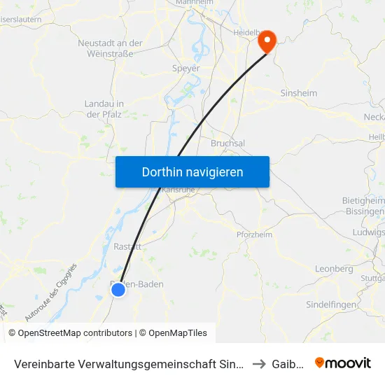 Vereinbarte Verwaltungsgemeinschaft Sinzheim to Gaiberg map