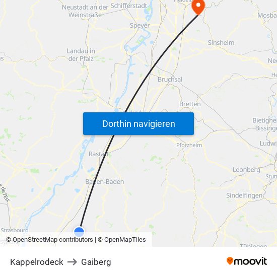 Kappelrodeck to Gaiberg map