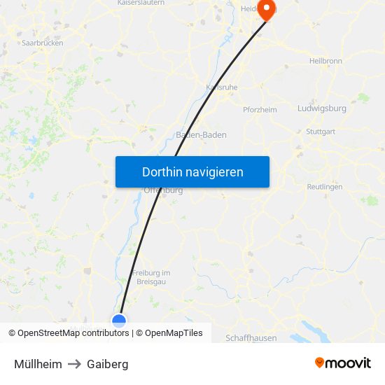 Müllheim to Gaiberg map