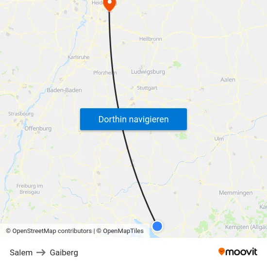 Salem to Gaiberg map