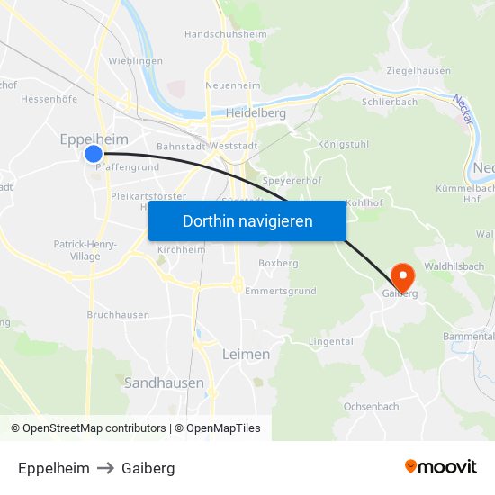 Eppelheim to Gaiberg map